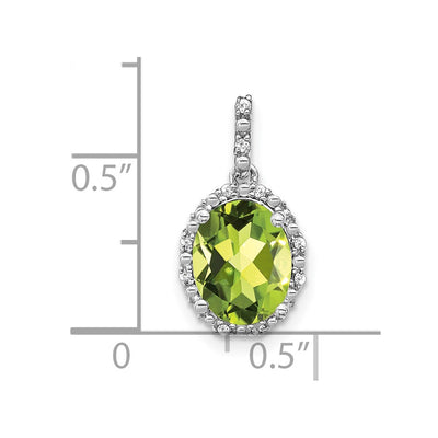 14K White Gold Oval Peridot and Diamond Halo Pendant