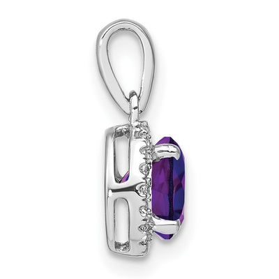 14K White Gold Amethyst and Diamond Halo Pendant