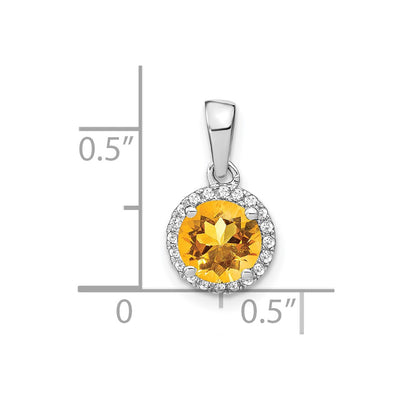 14K White Gold Citrine and Diamond Halo Pendant