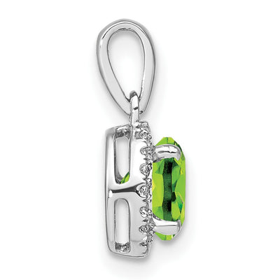 14K White Gold Peridot and Diamond Halo Pendant