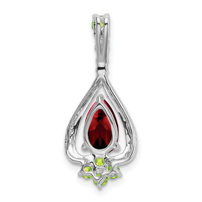 14K White Gold Pear Garnet and Peridot Pendant