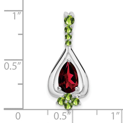 14K White Gold Pear Garnet and Peridot Pendant