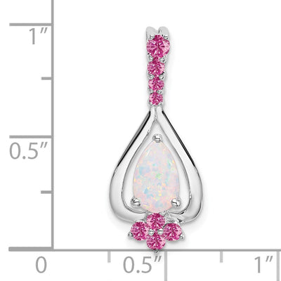 14K White Gold Pear Lab Created Opal and Lab Created Pink Sapphire Pendant