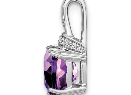 14k White Gold Cushion Amethyst and Diamond Pendant (Style PM7074-AM-004-WA)