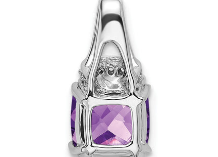 14k White Gold Cushion Amethyst and Diamond Pendant (Style PM7074-AM-004-WA)