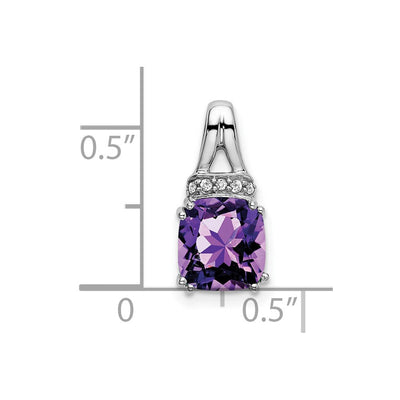 14K White Gold Cushion Amethyst and Diamond Pendant, 15.3 x 7.4mm