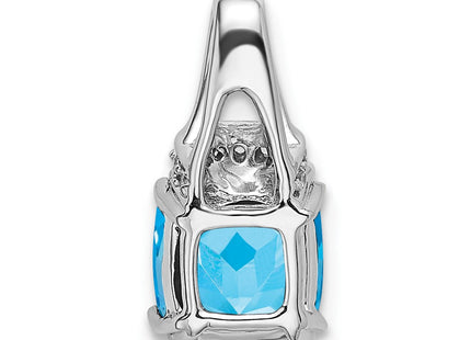14k White Gold Cushion Blue Topaz and Diamond Pendant (Style PM7074-BT-004-WA)