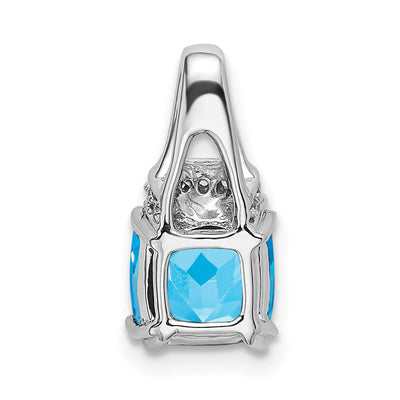 14K White Gold Cushion Blue Topaz and Diamond Pendant, 15.3 x 7.4mm