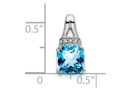 14k White Gold Cushion Blue Topaz and Diamond Pendant (Style PM7074-BT-004-WA)