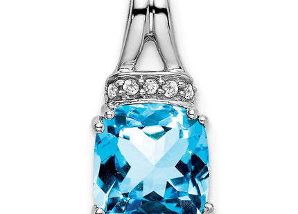 14k White Gold Cushion Blue Topaz and Diamond Pendant (Style PM7074-BT-004-WA)