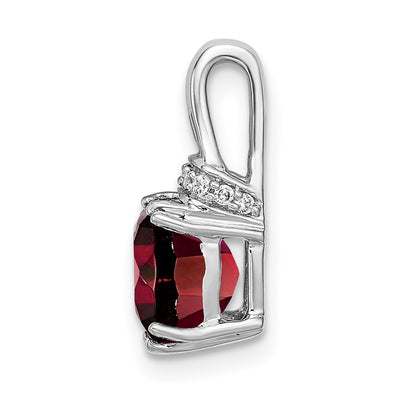 14K White Gold Cushion Garnet and Diamond Pendant, 15.3 x 7.4mm