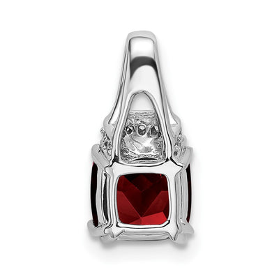 14K White Gold Cushion Garnet and Diamond Pendant, 15.3 x 7.4mm