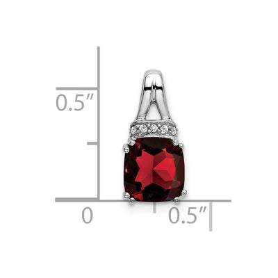 14K White Gold Cushion Garnet and Diamond Pendant, 15.3 x 7.4mm