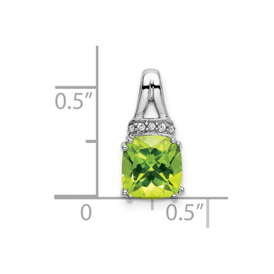 14K White Gold Cushion Peridot and Diamond Pendant, 15.3 x 7.4mm