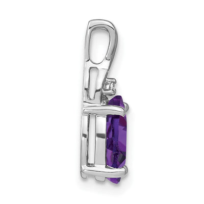14K White Gold Oval Amethyst and Diamond Pendant, 17.25 x 7.1mm
