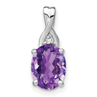 14k White Gold Oval Amethyst and Diamond Pendant (Style PM7075-AM-001-WA)