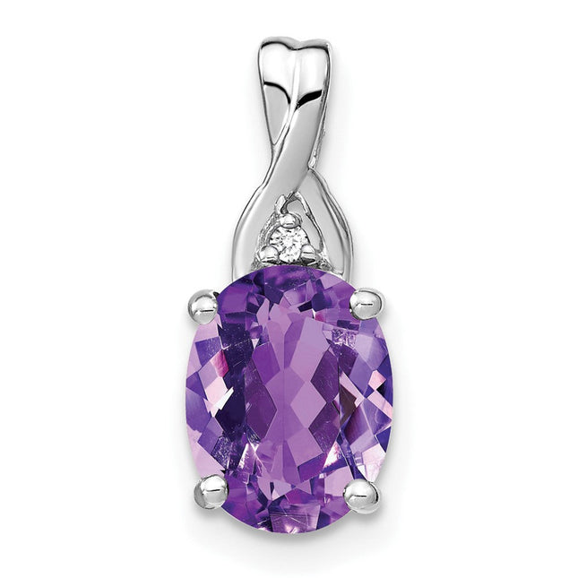 14k White Gold Oval Amethyst and Diamond Pendant, 17.25 x 7.1mm