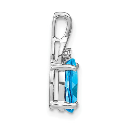14K White Gold Oval Blue Topaz and Diamond Pendant, 17.25 x 7.1mm