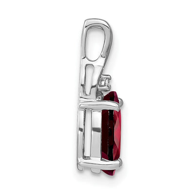 14K White Gold Oval Garnet and Diamond Pendant, 17.25 x 7.1mm