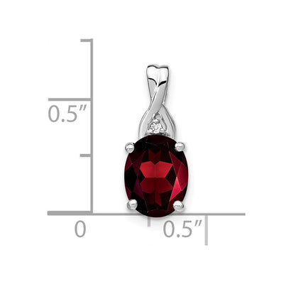 14K White Gold Oval Garnet and Diamond Pendant, 17.25 x 7.1mm