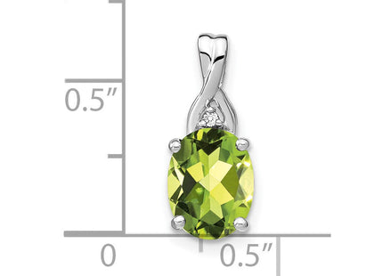 14k White Gold 9x7mm Oval Peridot and Diamond Chain Slide (Style PM7075)