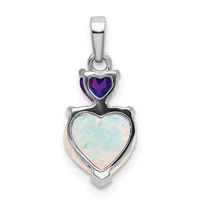 14K White Gold Heart Created Opal and Amethyst Pendant