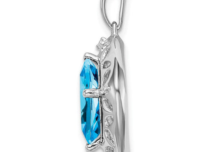 Sterling Silver Rhodium-plated Blue Topaz and Diamond Pendant (Style PM7078-BT-002-SSA)