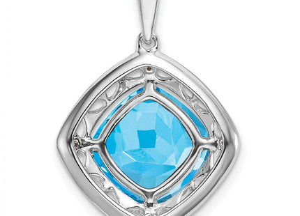 Sterling Silver Rhodium-plated Blue Topaz and Diamond Pendant (Style PM7078-BT-002-SSA)
