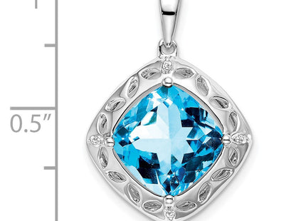 Sterling Silver Rhodium-plated Blue Topaz and Diamond Pendant (Style PM7078-BT-002-SSA)