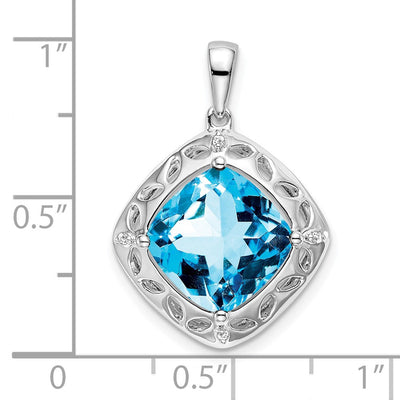 Sterling Silver Rhodium-plated Blue Topaz and Diamond Pendant, 26.1 x 17.6mm