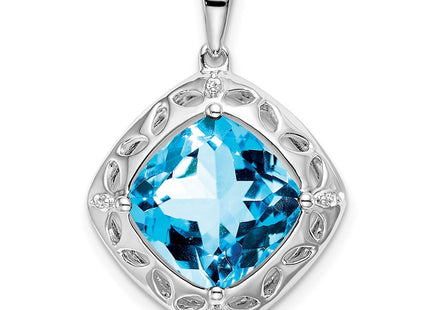 Sterling Silver Rhodium-plated Blue Topaz and Diamond Pendant (Style PM7078-BT-002-SSA)