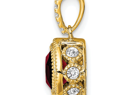 14k Cushion Garnet and Diamond Pendant