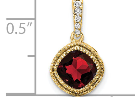 14k Cushion Garnet and Diamond Pendant