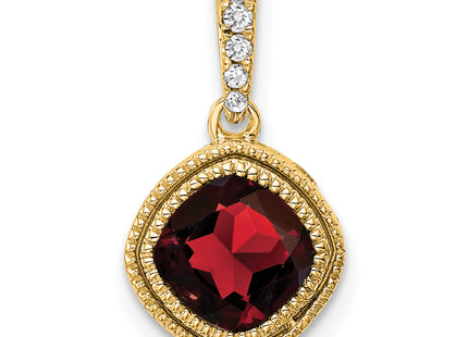 14k Cushion Garnet and Diamond Pendant