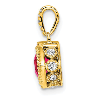 14K Cushion Ruby and Diamond Pendant with Side Diamond Detail