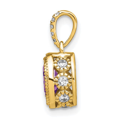 14K Oval Amethyst and Diamond Pendant, 15.15 x 7.25mm