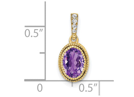 14K gold diamond oval pendant, another view