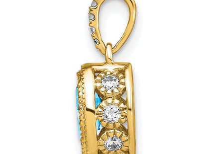 14K Oval Blue Topaz and Diamond Pendant (Style PM7093-BT-020-YA)