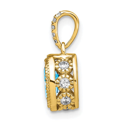 14K Oval Blue Topaz and Diamond Pendant, 15.15 x 7.25mm