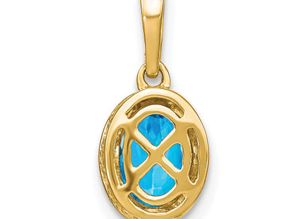 14K Oval Blue Topaz and Diamond Pendant (Style PM7093-BT-020-YA)
