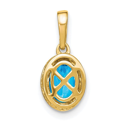 14K Oval Blue Topaz and Diamond Pendant, 15.15 x 7.25mm