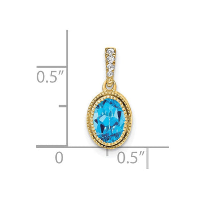 14K Oval Blue Topaz and Diamond Pendant, 15.15 x 7.25mm