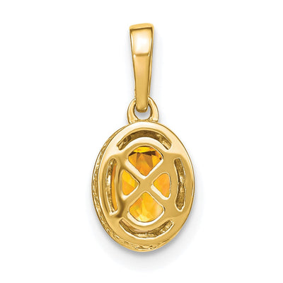 14K Oval Citrine and Diamond Pendant, 15.15 x 7.25mm