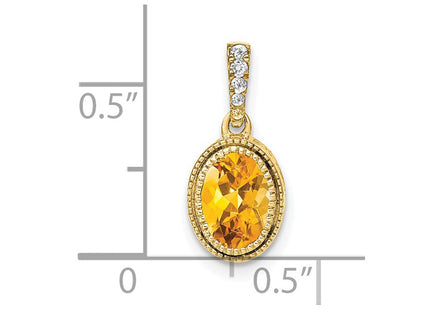 14k Oval Citrine and Diamond Pendant (Style PM7093-CI-020-YA)