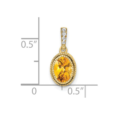 14K Oval Citrine and Diamond Pendant, 15.15 x 7.25mm