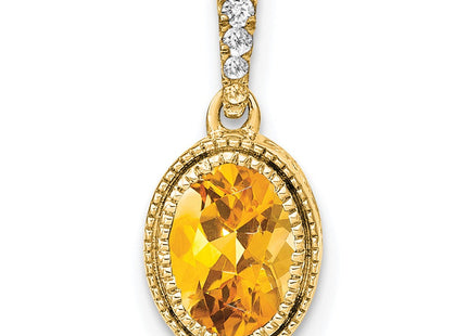 14k Oval Citrine and Diamond Pendant (Style PM7093-CI-020-YA)