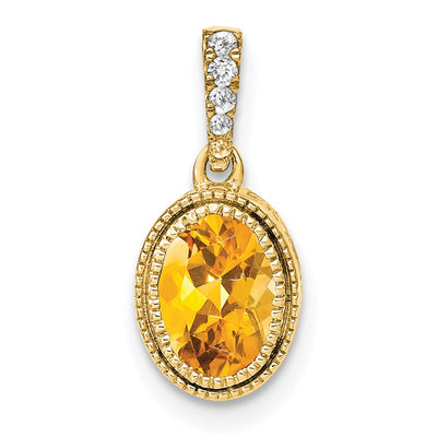 14K Oval Citrine and Diamond Pendant, 15.15 x 7.25mm