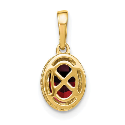 14K Oval Garnet and Diamond Pendant, 15.15 x 7.25mm