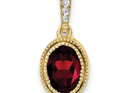 14K Oval Garnet and Diamond Pendant (Style PM7093-GA-020-YA)