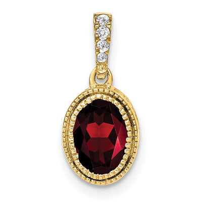 14K Oval Garnet and Diamond Pendant, 15.15 x 7.25mm
